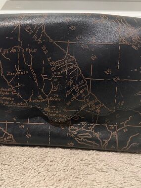 Patricia Nash Black Leather Crossbody with Copper Map Print